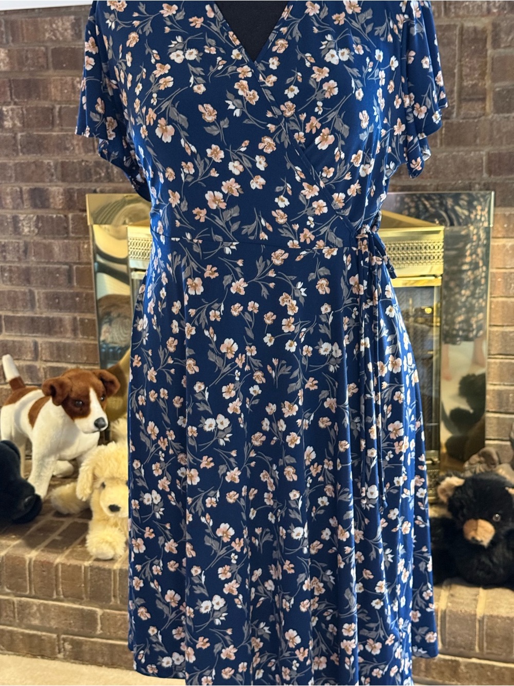 Kaileigh Navy Blue Floral Wrap Midi Dress
